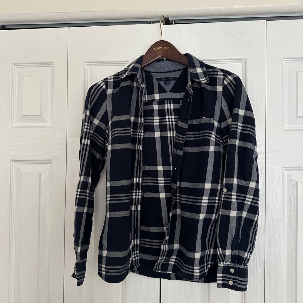 Tommy Hilfiger Dark Blue and White Checkered Shirt